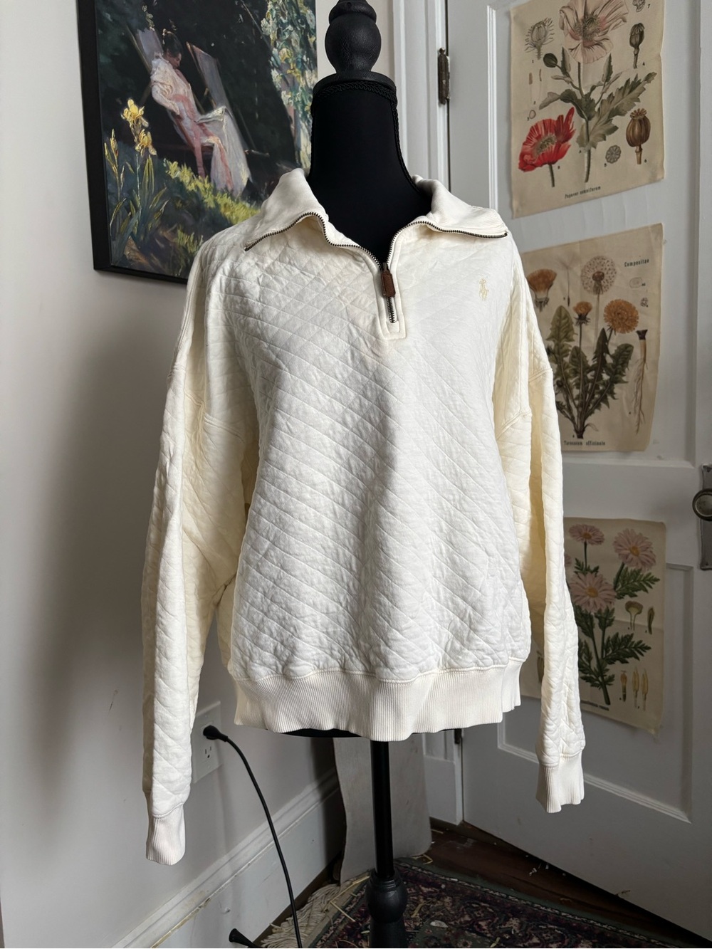 Ralph Lauren Ivory Quilted Half-Zip Pullover